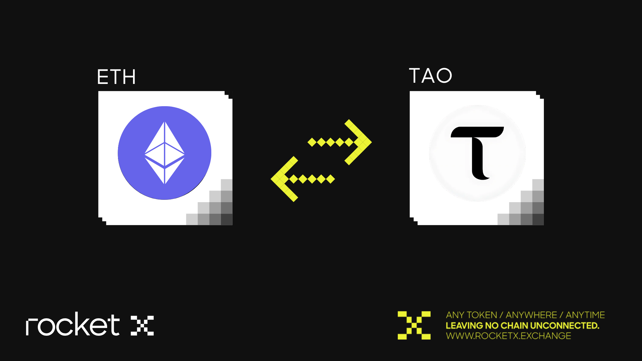 Illustration of Ethereum (ETH) to BitTensor (TAO) cross-chain swap using RocketX.