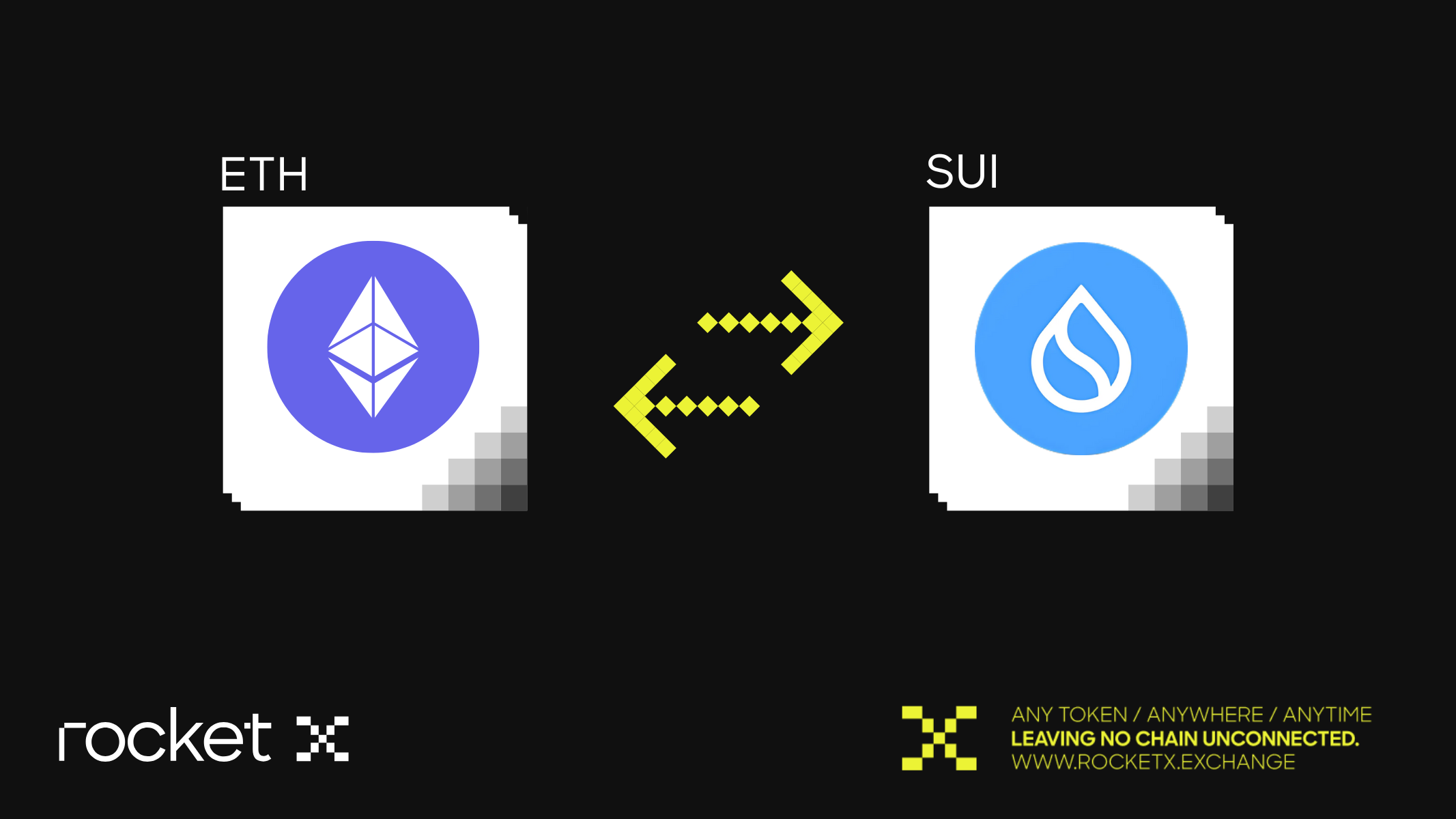 Illustration showcasing the bridging of Ethereum (ETH) to SUI network through RocketX Exchange for seamless cross-chain asset transfers.