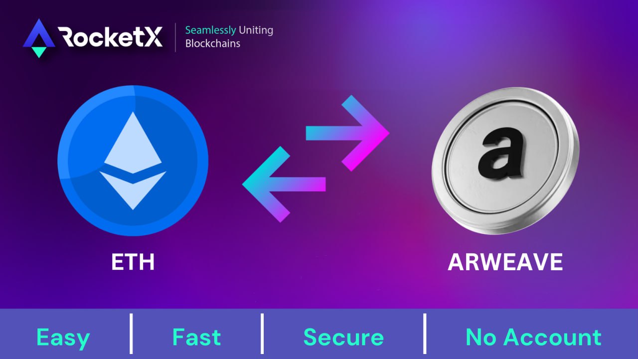 Image showing the seamless bridging of Ethereum (ETH) to Arweave (AR) using RocketX.