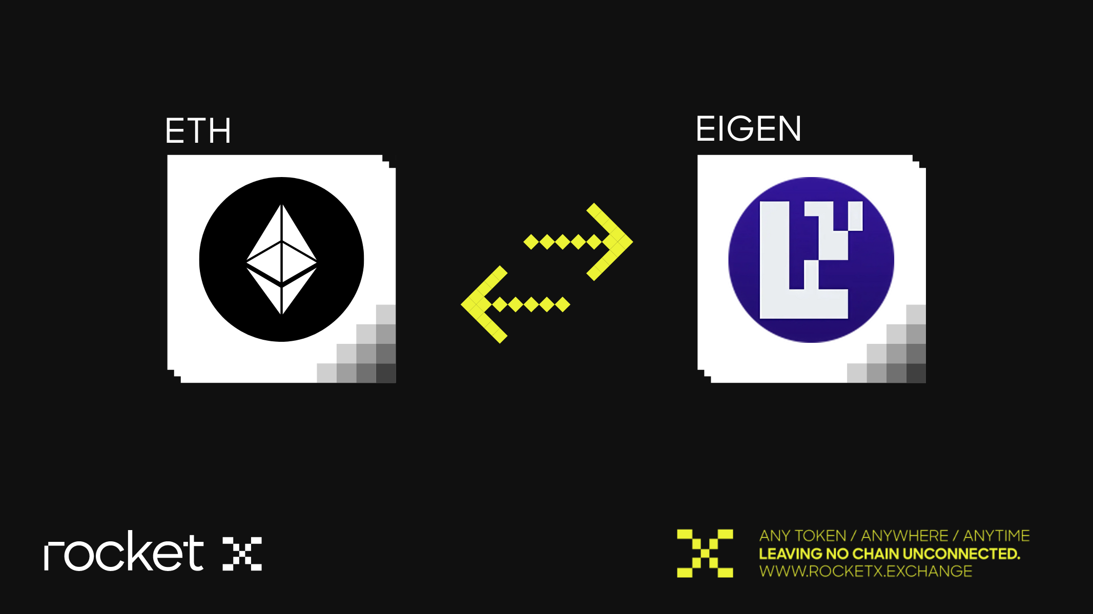 Swap Ethereum (ETH) to EigenLayer tokens using RocketX Exchange, showcasing cross-chain compatibility and efficient transactions.