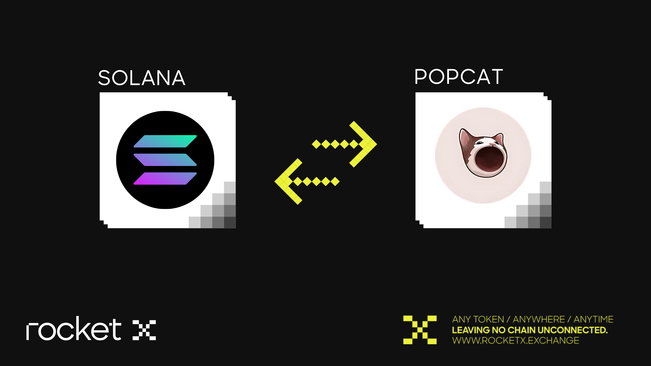 Swap Solana (SOL) to Popcat tokens easily on RocketX. Experience seamless, cross-chain swaps for any token, anytime, anywhere.