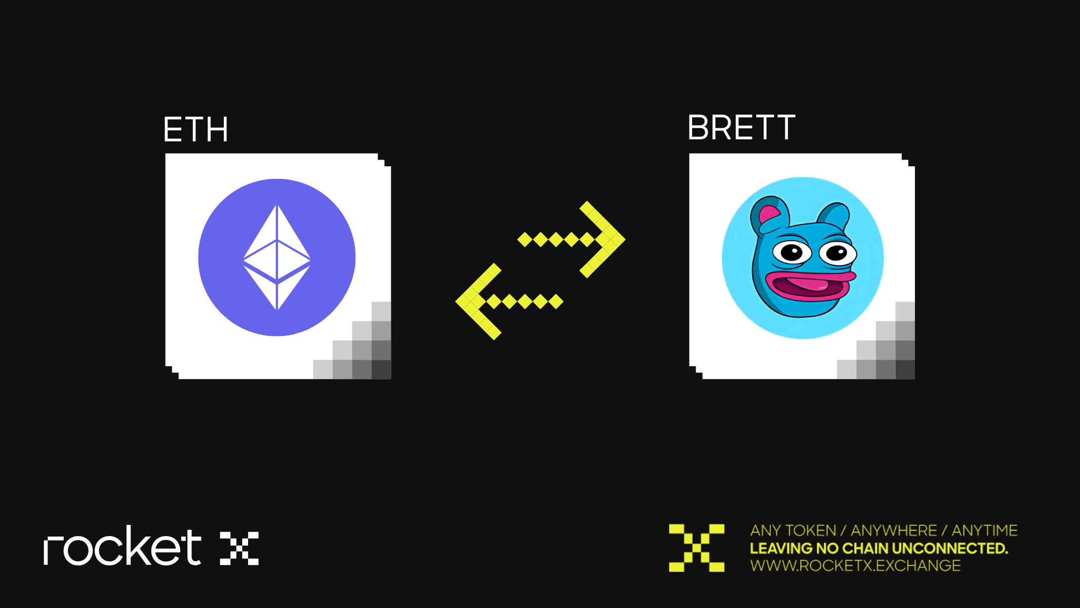 ETH to BRETT token swap on RocketX Exchange.