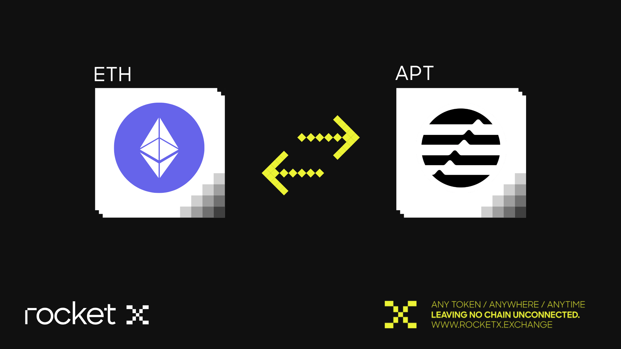 Image depicting the exchange of Ethereum (ETH) to Aptos (APT) using RocketX Exchange with a streamlined swapping interface.