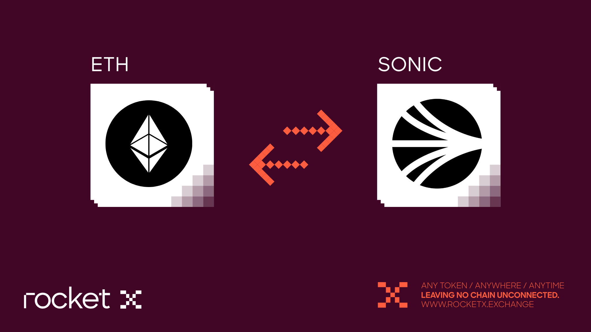 Ethereum (ETH) to Sonic (S) token bridge illustration powered by RocketX Exchange. The image represents seamless cross-chain asset transfers.